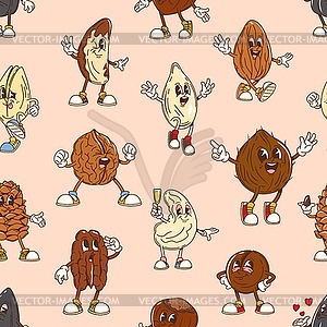 Nut groovy characters seamless tile pattern - vector clip art