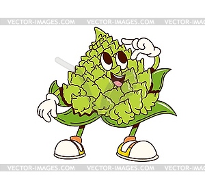 Groovy Romanesco cabbage vegetable funny character - vector image