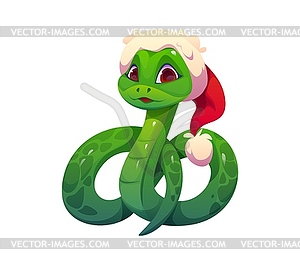 Cartoon Christmas green snake animal character - vector image