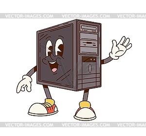 Groovy computer system unit PC cartoon character - vector image