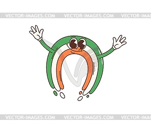 Cartoon groovy Irish rainbow character, St Patrick - vector clipart