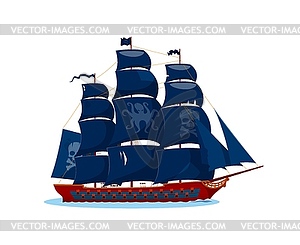 Pirate ship with black sails adorned with octopus - vector clip art