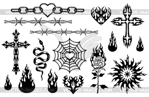 Y2K tribal tattoo set in abstract and gothic art - vector image