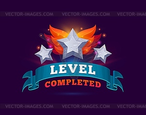 Level complete game asset icon, level up badge - vector image