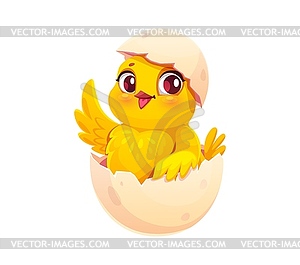 Cartoon newborn chick funny character in eggshell - stock vector clipart