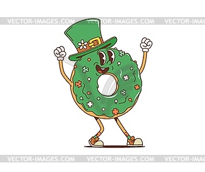 Cartoon retro groovy donut saint patrick character - vector image