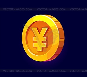 Cartoon golden yen coin game asset, icon - royalty-free vector image