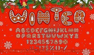 Christmas cookie font and gingerbread biscuit type - vector image