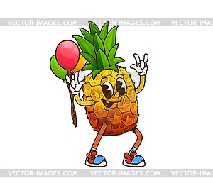 Cartoon groovy pineapple fruit character on party - vector clip art