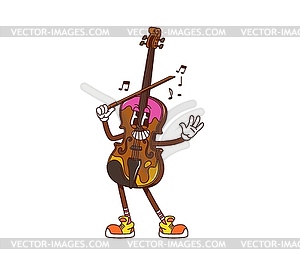 Cartoon groovy violin musical character playing - vector image