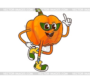 Cartoon groovy pumpkin retro superhero vegetable - vector image