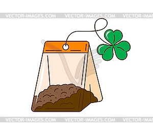 Cartoon tea bag, retro groovy saint Patrick day - vector clip art