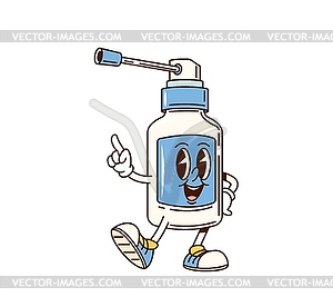 Groovy medical nasal spray bottle character - vector image