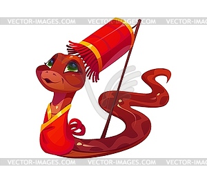 Cartoon snake character holding festival lantern - vector clip art