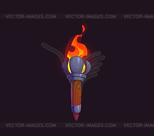 Torch, Medieval game cartoon fire light torchlight - vector image