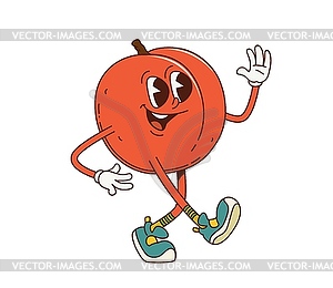 Cartoon groovy nectarine fruit character walking - vector clip art