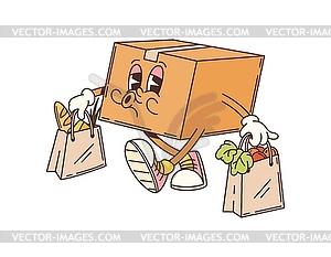 Groovy delivery cardboard carrying shopping bags - vector clipart
