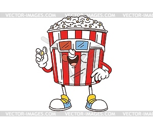 Cartoon retro groovy popcorn bucket character - vector image