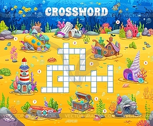 Crossword quiz game grid cartoon underwater houses - vector image