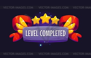 Level completed game asset icon, level up badge - vector image