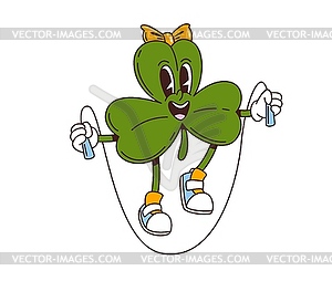 Cartoon retro groovy trefoil clover leaf character - vector clip art