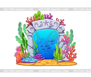 Magic game underwater sea portal, stone gate door - royalty-free vector image