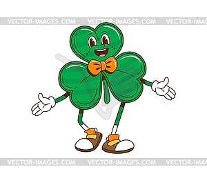 Cartoon retro groovy shamrock clover character - vector clip art