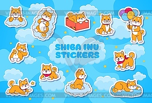 Stickers pack of kawaii shiba inu dogs and puppies - vector image