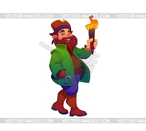Cartoon pirate character with torch and hand hook - vector clipart
