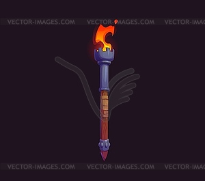 Medieval fire torch, cartoon game asset, GUI icon - vector image