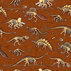 Dinosaur fossils seamless pattern with dino bones - vector clipart