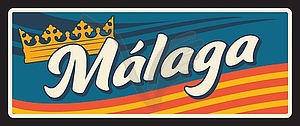 Spain Malaga spanish city retro travel plate - vector clipart