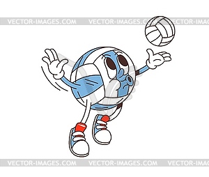Cartoon retro groovy volleyball ball character - vector image