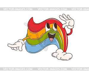 Cartoon retro groovy rainbow character smiles - vector image