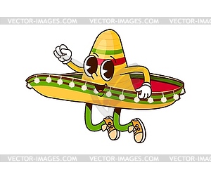 Mexican sombrero hat cute groovy character - vector clipart / vector image