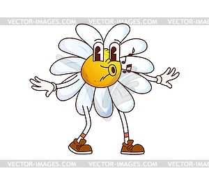 Funny groovy daisy chamomile flower whistling - vector clip art