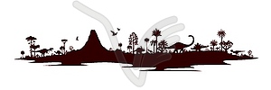 Prehistoric dinosaurs silhouettes, Jurassic forest - color vector clipart