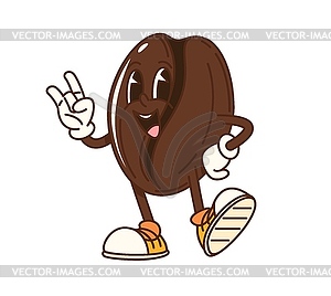 Cartoon groovy coffee bean funny character - vector image