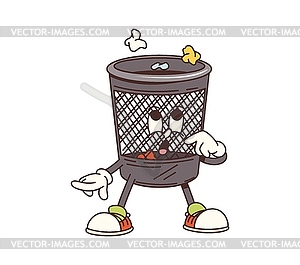 Cartoon groovy trash bin household character - vector clipart