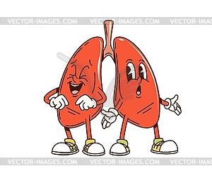 Groovy human lungs characters with expressive face - vector clipart