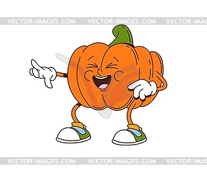 Cartoon retro groovy pumpkin character laughing - vector image