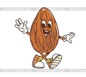 Groovy cartoon almond nut funny cute character - vector clipart