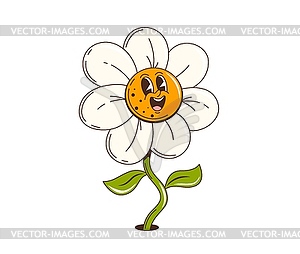 Cartoon retro daisy flower groovy bloom character - vector image