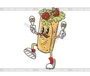 Cartoon retro groovy shawarma or burrito character - vector clipart