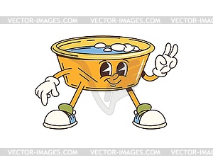 Cartoon groovy basin cleaning, washing character - vector clipart