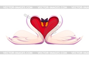 Two elegant swans creating heart shape with necks - vector clip art