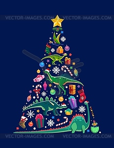 Christmas dinosaurs tree festive decoration - vector clip art