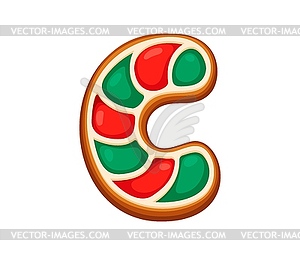 Gingerbread letter C adorned with red green icing - vector image