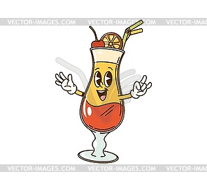 Groovy cocktail glass character, refreshing drink - vector clip art