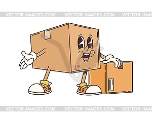 Groovy delivery cardboard box cartoon character - vector image